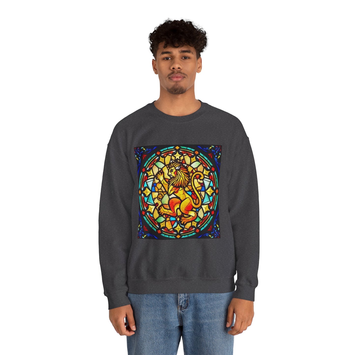 Unisex Heavy Blend™ Crewneck Sweatshirt, Glass 1, Leo Zodiac Design
