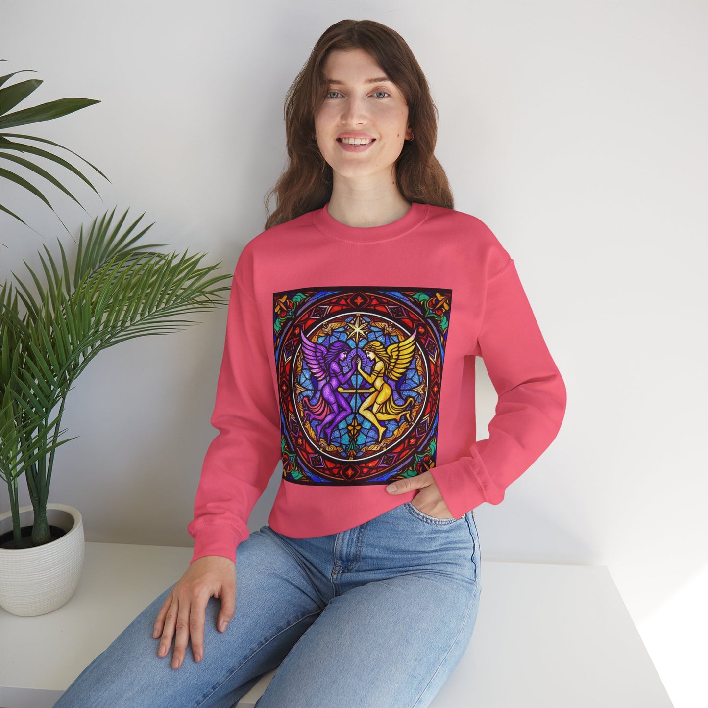 Unisex Heavy Blend™ Crewneck Sweatshirt, Glass, Gemini Zodiac Design