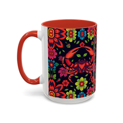 Accent Coffee Mug, Cancer, Zodiac v4, Flower Pattern, (11, 15oz)