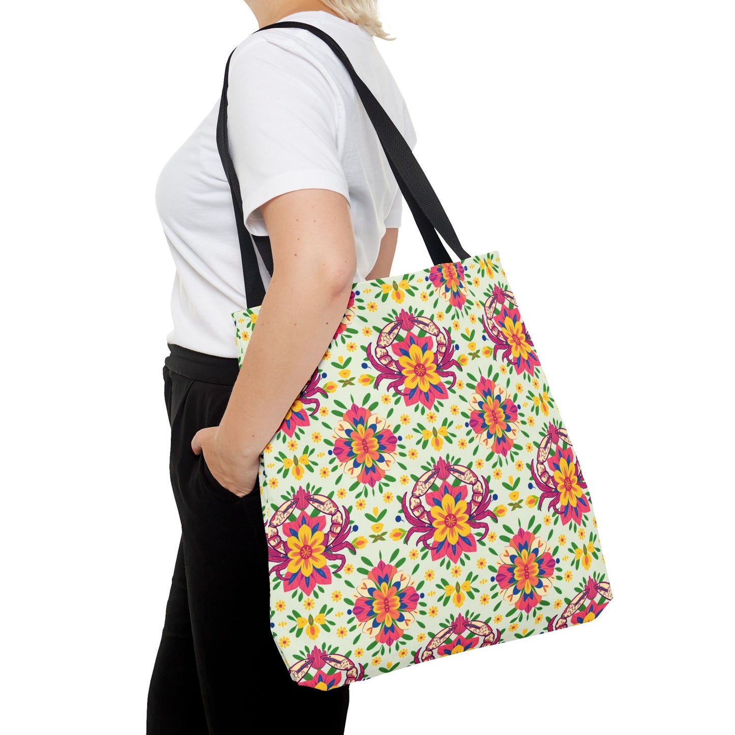 Tote Bag (AOP), Cancer, Zodiac v1, Flower Pattern