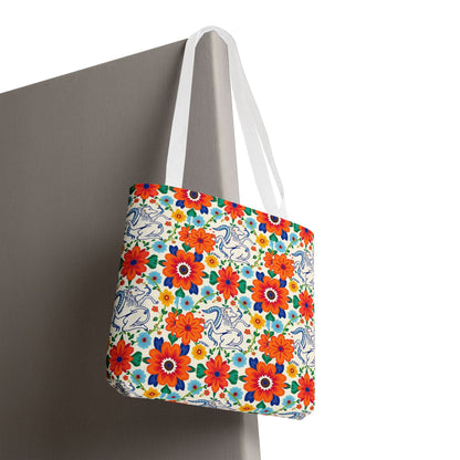 Tote Bag, (AOP), Virgo, Zodiac v1, Flower Pattern