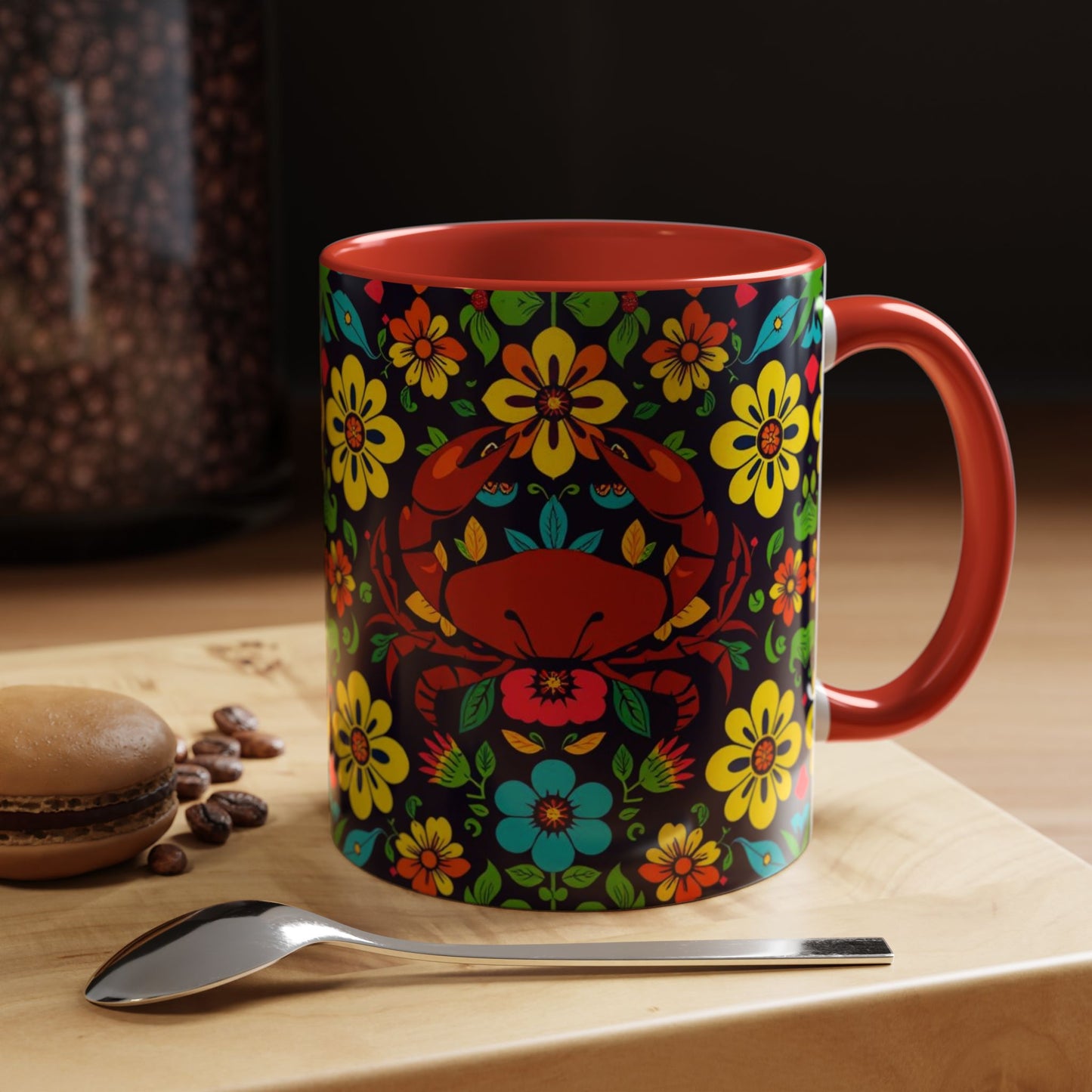 Accent Coffee Mug, Cancer, Zodiac v2, Flower Pattern, (11, 15oz)