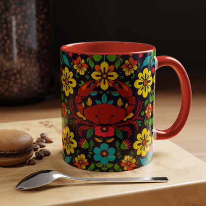 Accent Coffee Mug, Cancer, Zodiac v2, Flower Pattern, (11, 15oz)