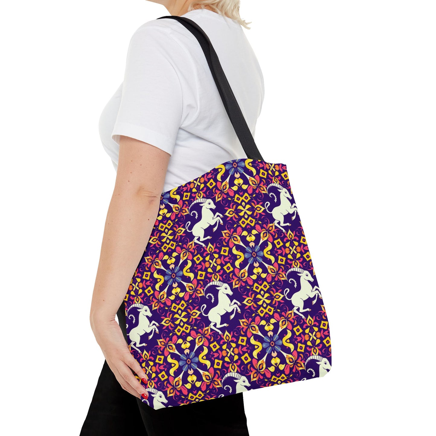 Tote Bag (AOP), Capricorn, Zodiac v2, Flower Pattern