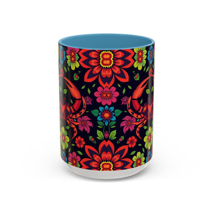 Accent Coffee Mug, Cancer, Zodiac v4, Flower Pattern, (11, 15oz)