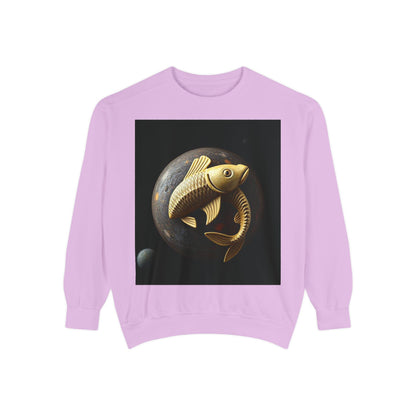 Garment-Dyed Sweatshirt, Unisex, Space Animal Design v1, Pisces