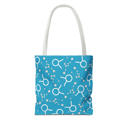 Tote Bag, Taurus Zodiac Sign, AOP, (Turquoise, White)