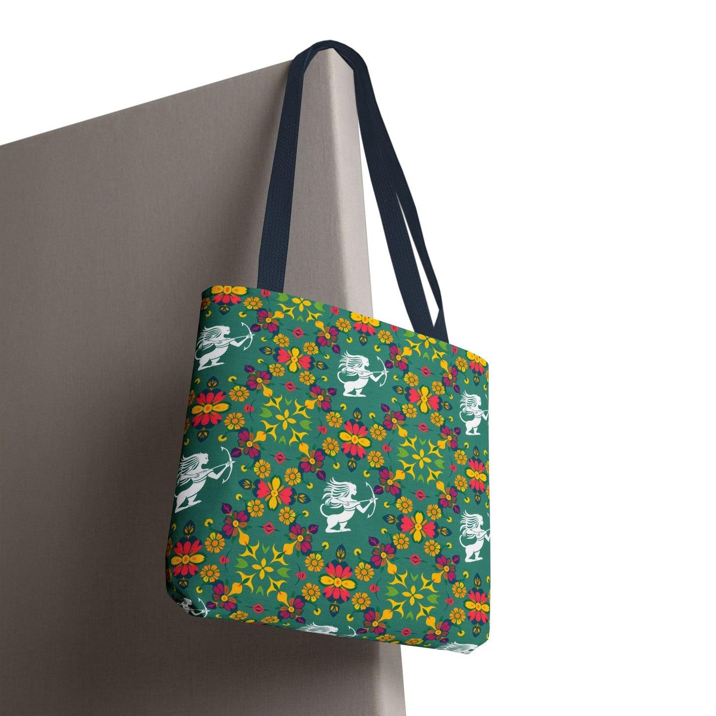 Tote Bag, (AOP), Sagittarius, Zodiac v6, Flower Pattern