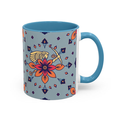 Accent Coffee Mug, Sagittarius, Zodiac v3. Flower Pattern, (11, 15oz)
