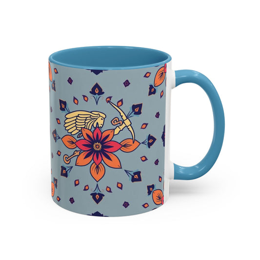 Accent Coffee Mug, Sagittarius, Zodiac v3. Flower Pattern, (11, 15oz)