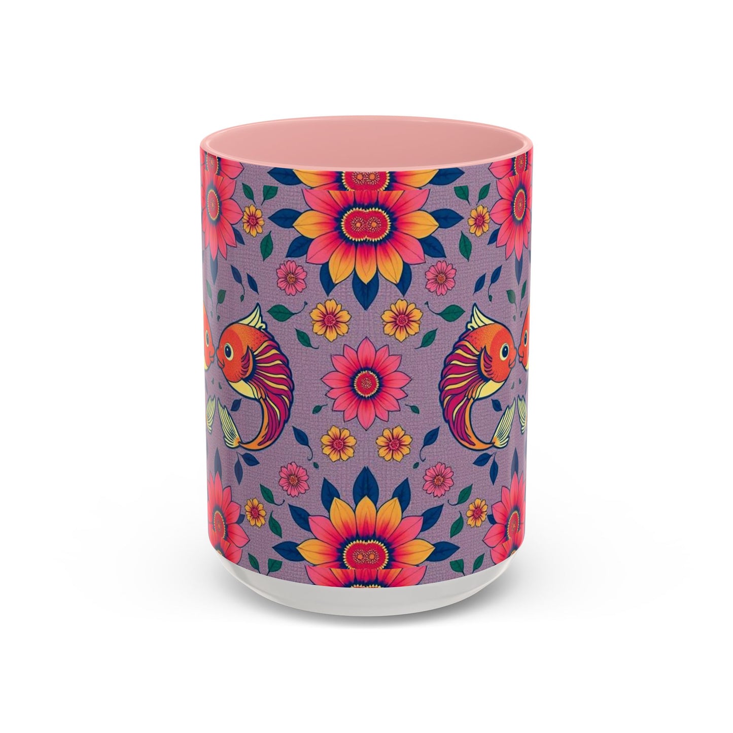 Accent Coffee Mug, Pisces, Zodiac v2, Flower Pattern, (11, 15oz)
