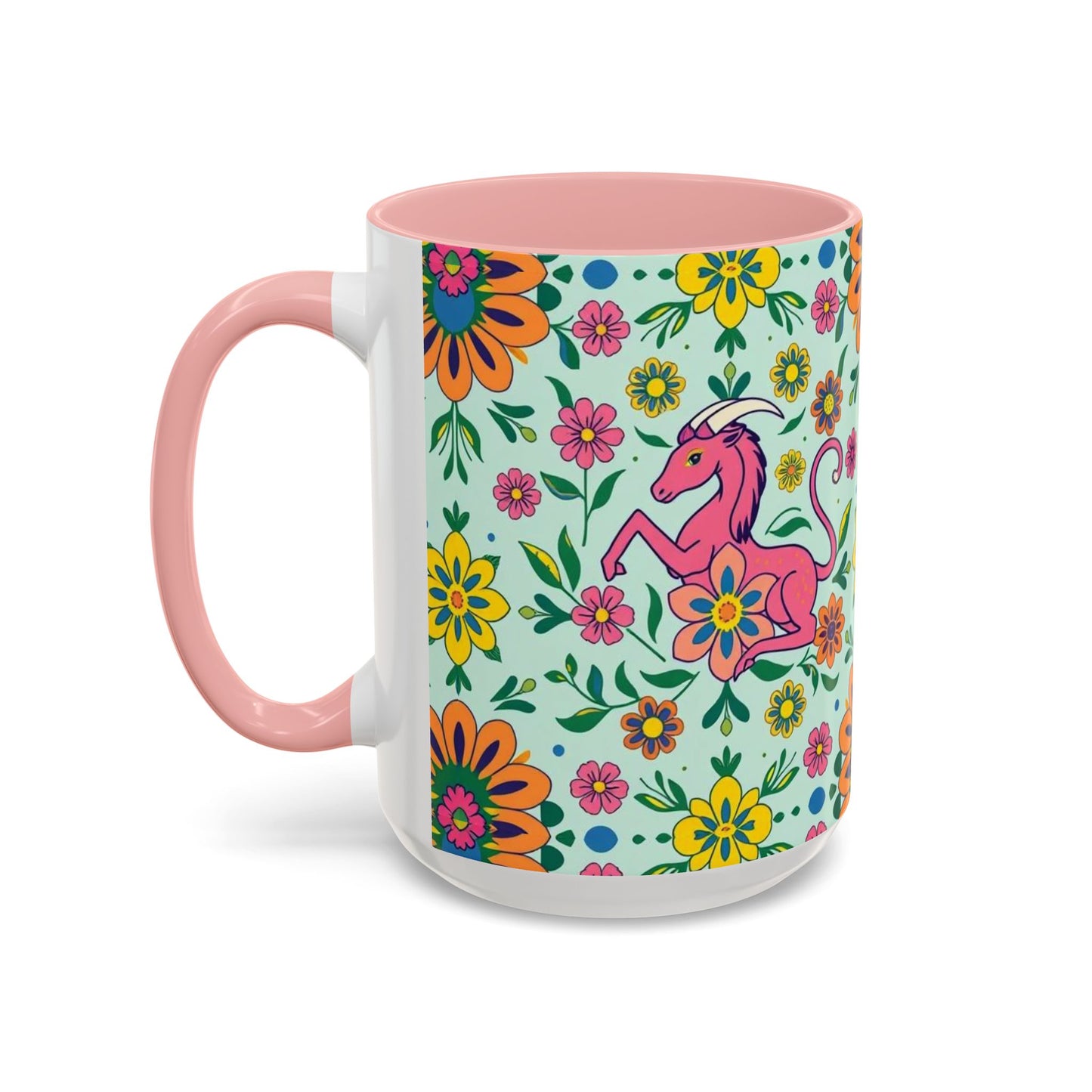 Accent Coffee Mug, Aquarius, Zodiac, Flower Pattern, (11, 15oz)