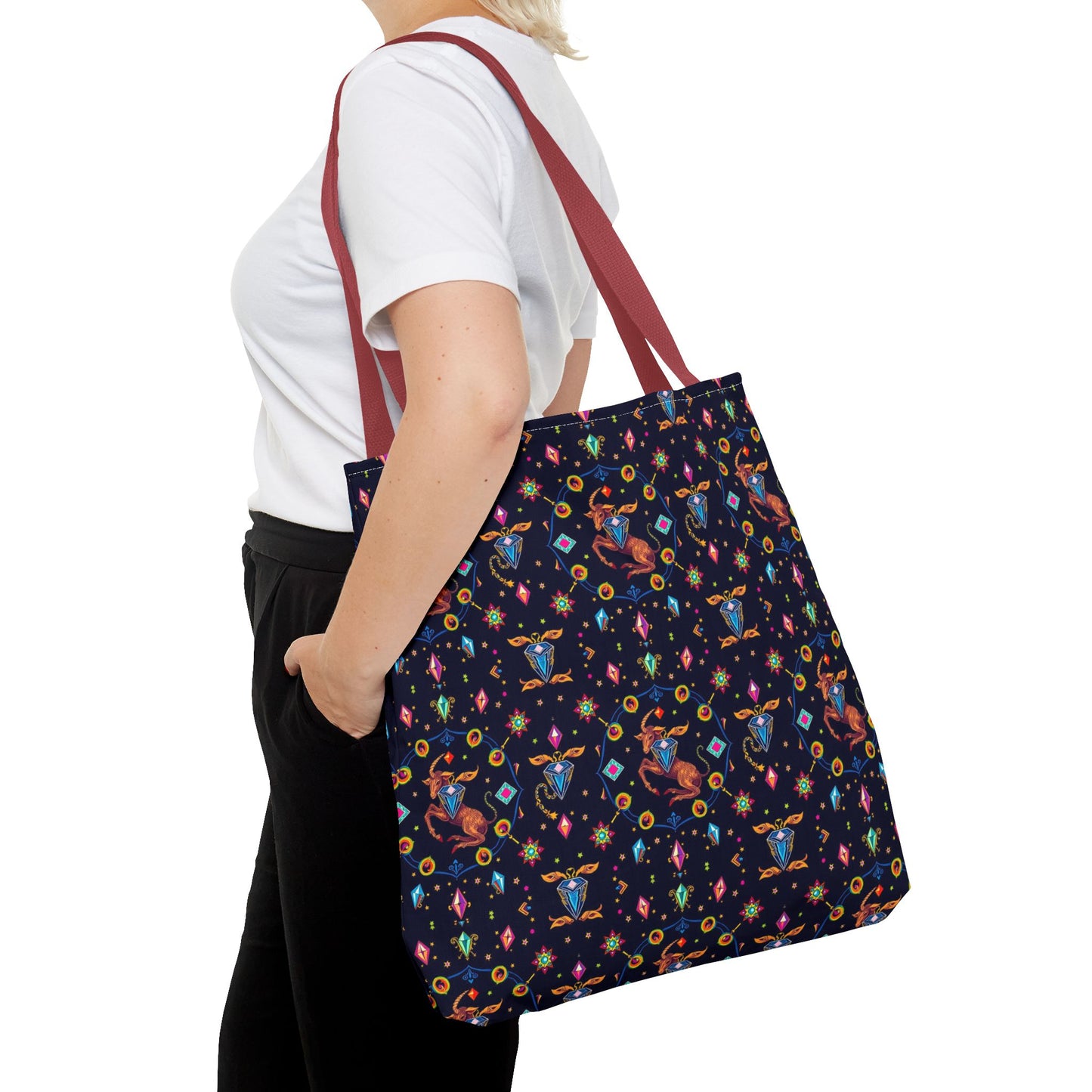 Tote Bag (AOP), Capricorn, Zodiac v1, Jewel Pattern