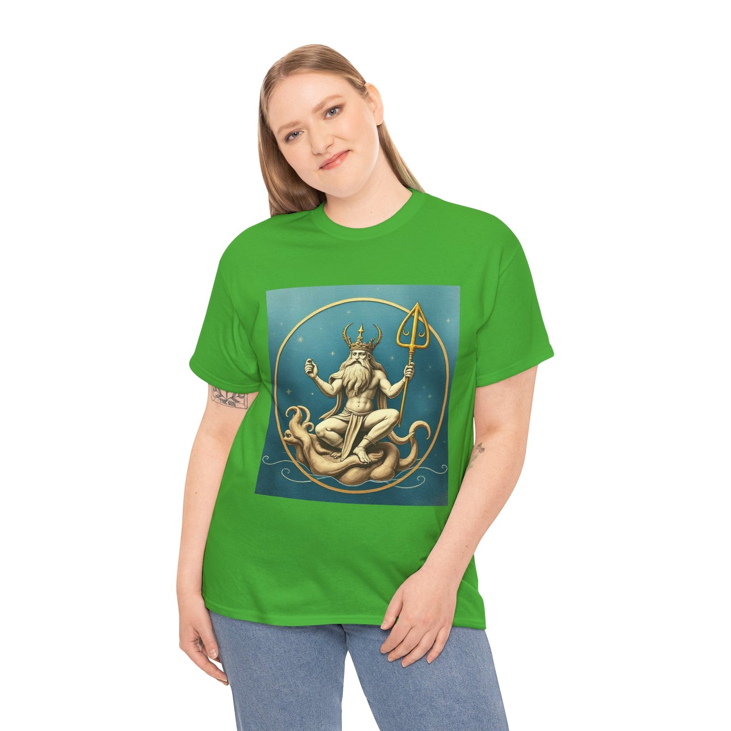 Unisex Heavy Cotton T-Shirt, Aquarius God 3v, Zodiac Design