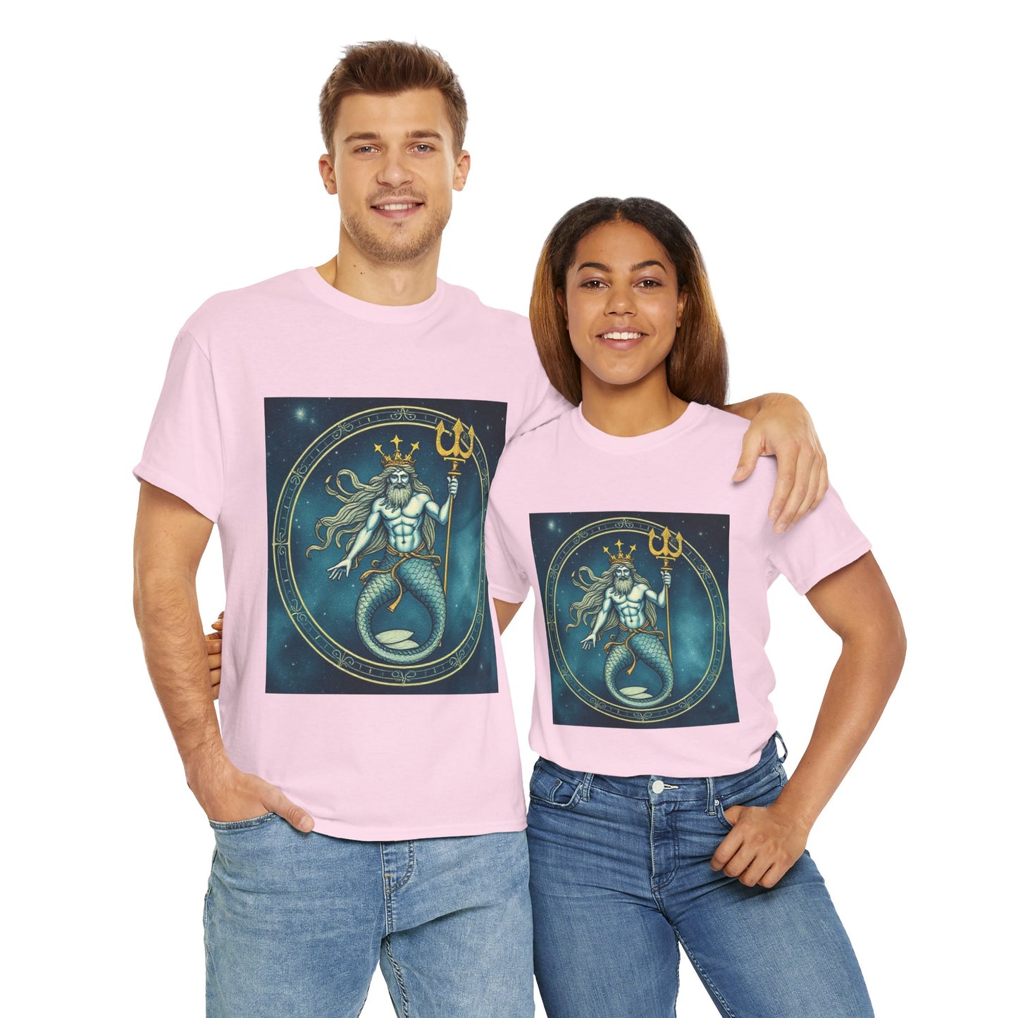 Unisex Heavy Cotton T-Shirt, Aquarius God 5v, Zodiac Design
