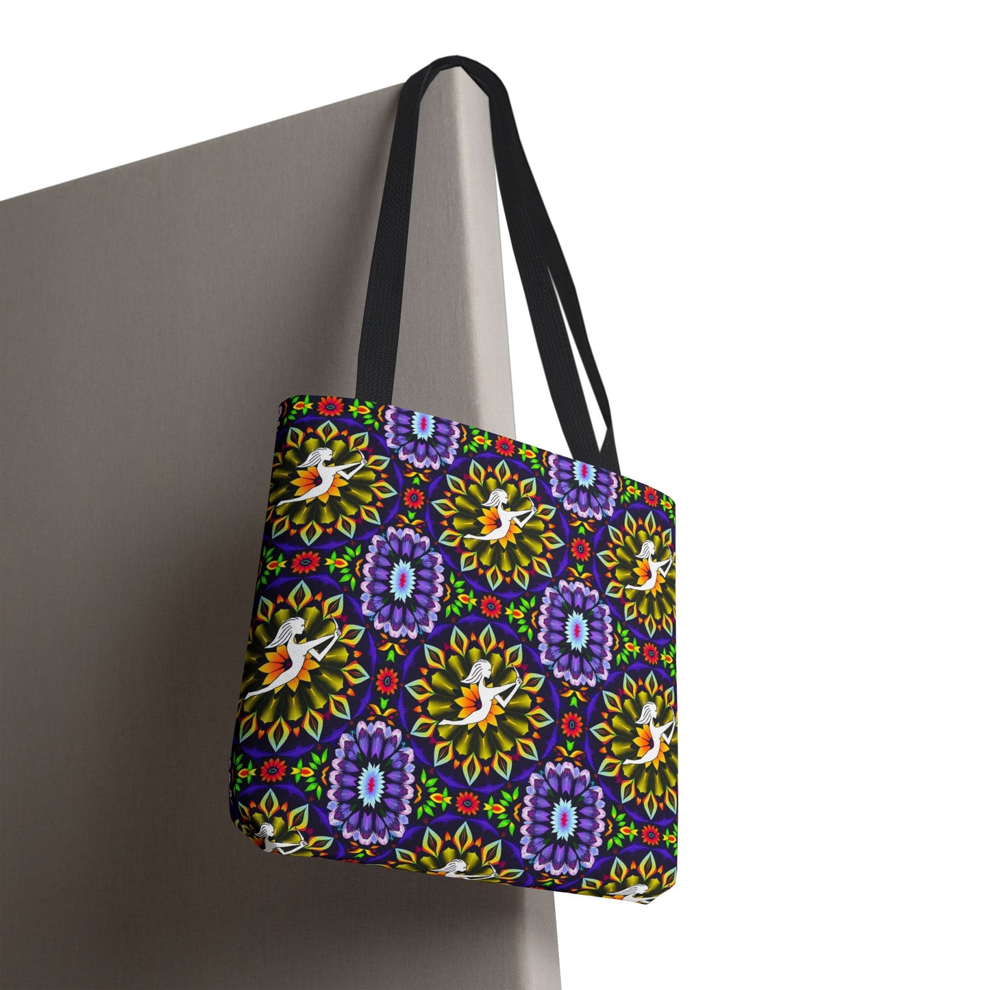 Tote Bag, (AOP), Sagittarius, Zodiac v5, Flower Pattern
