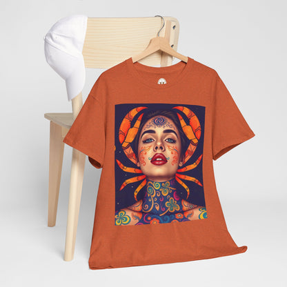 Unisex Heavy Cotton T-Shirt, Cancer, Zodiac v2, Sexy Art