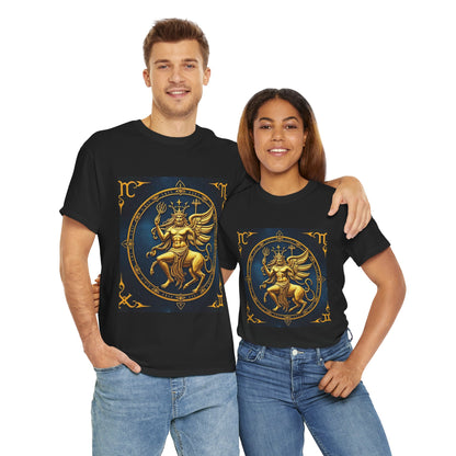 Unisex Heavy Cotton T-Shirt, Gold Angel, Symbol, Virgo Zodiac Design