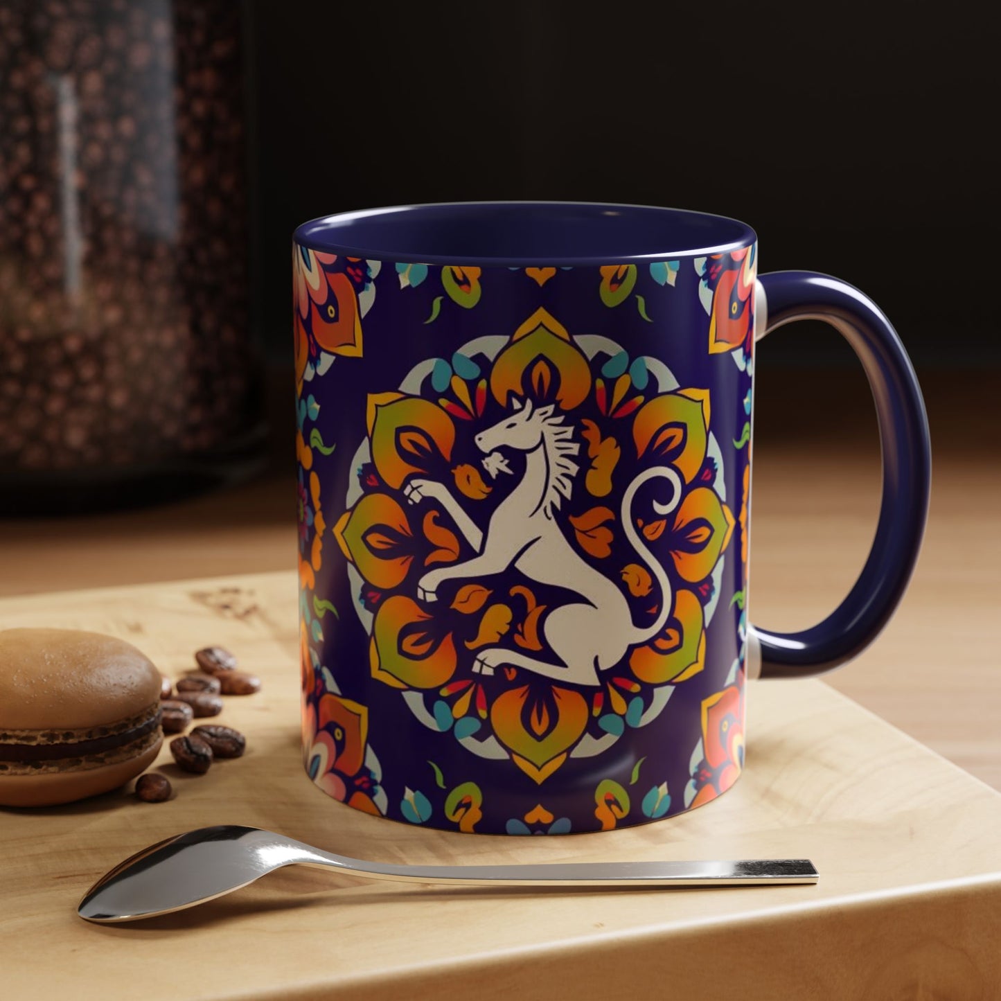 Accent Coffee Mug, Virgo, Zodiac v4. Flower Pattern, (11, 15oz)