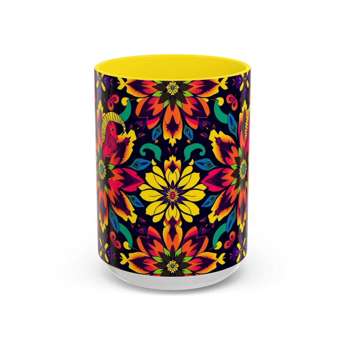 Accent Coffee Mug, Capricorn, Zodiac v4, Flower Pattern, (11, 15oz)