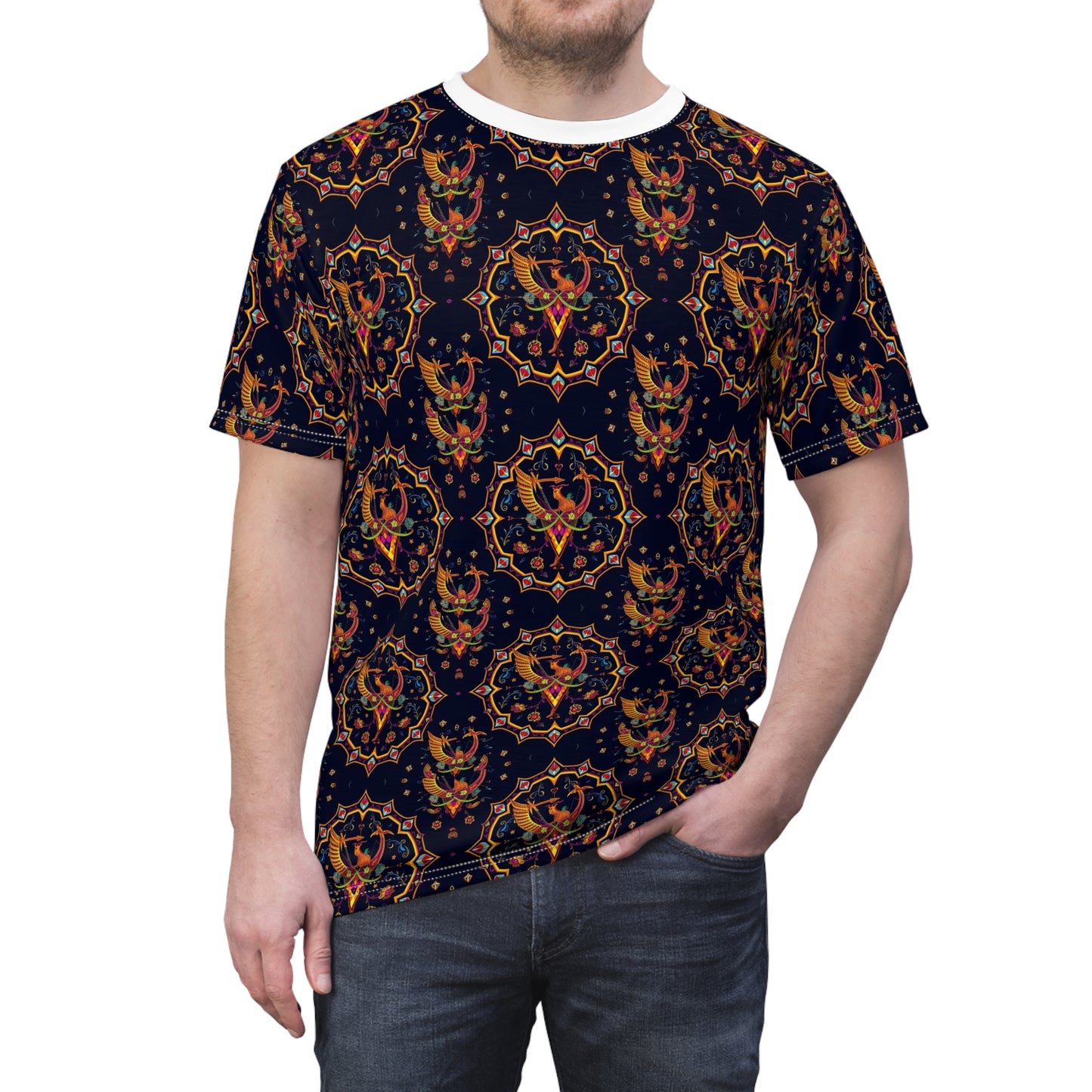 Unisex Cut & Sew T-Shirt, (AOP), Sagittarius, Zodiac v2, Jewels Pattern