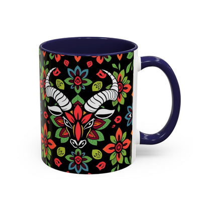 Accent Coffee Mug, Taurus, Zodiac v2. Flower Pattern, (11, 15oz)