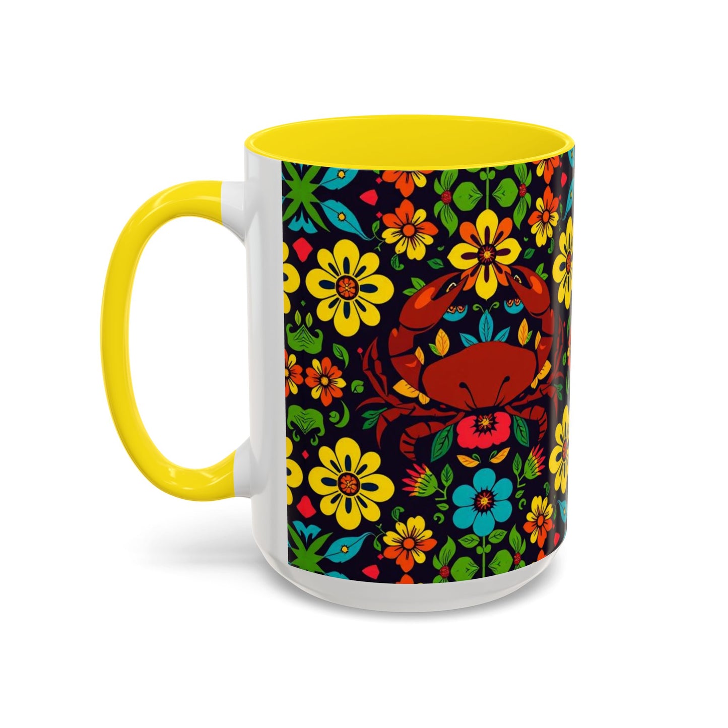 Accent Coffee Mug, Cancer, Zodiac v2, Flower Pattern, (11, 15oz)