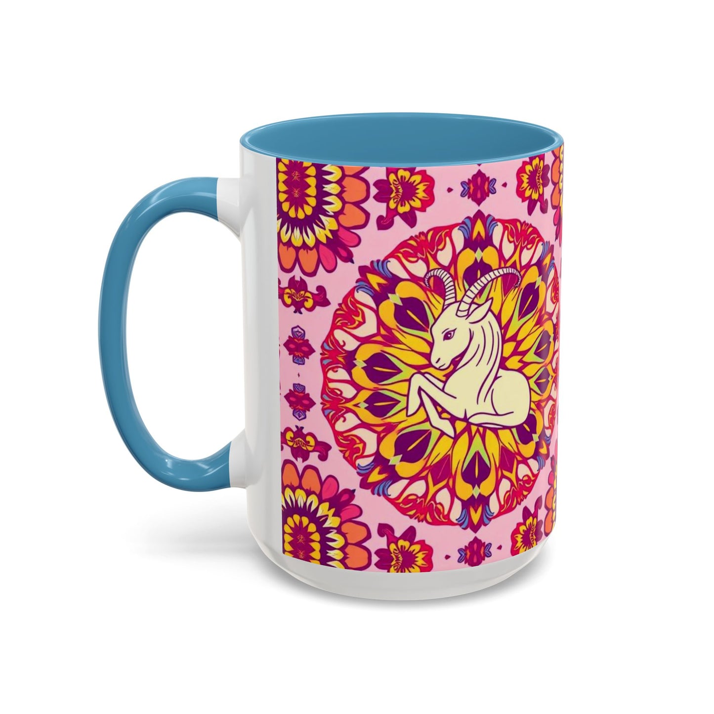 Accent Coffee Mug, Capricorn, Zodiac v3, Flower Pattern, (11, 15oz)