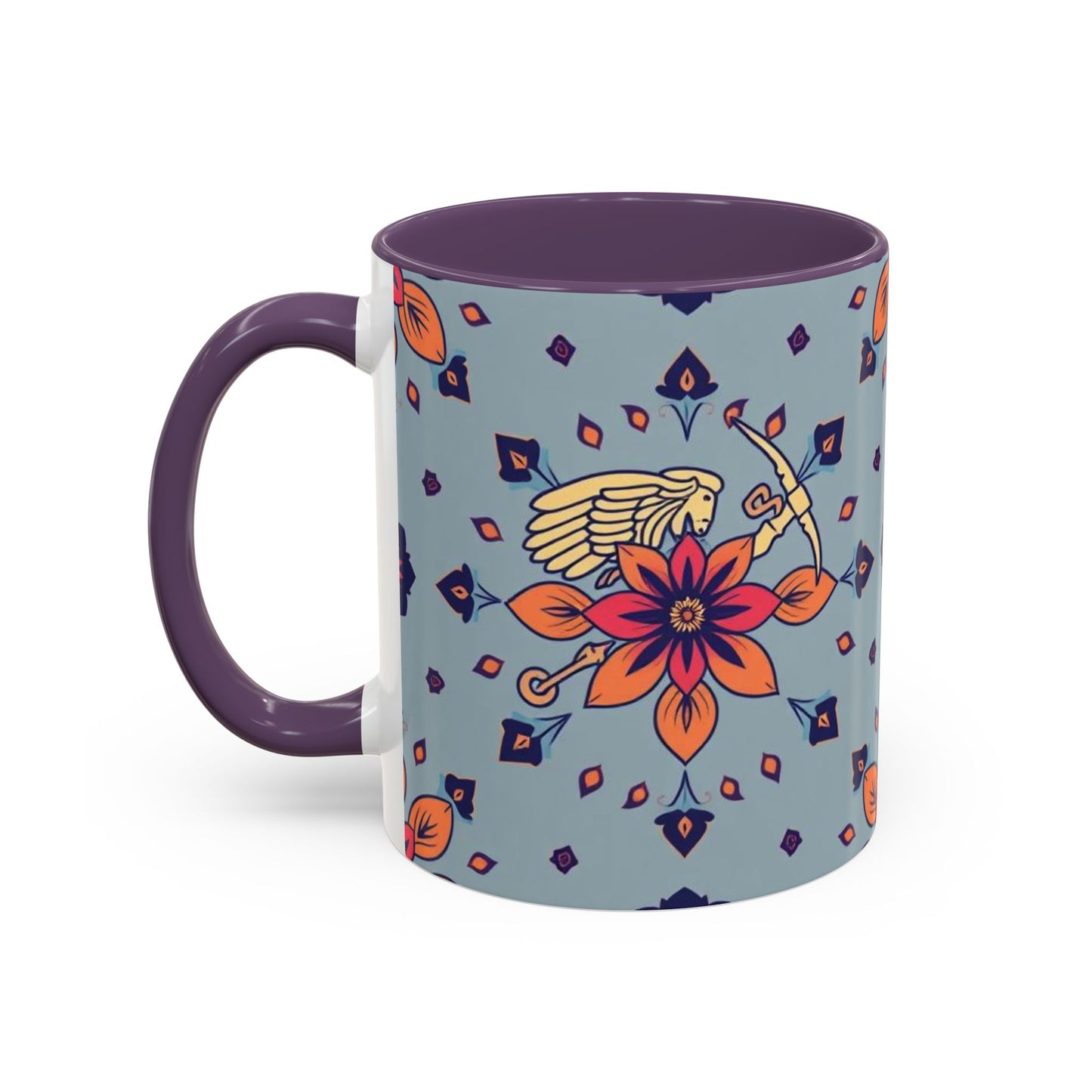 Accent Coffee Mug, Sagittarius, Zodiac v3. Flower Pattern, (11, 15oz)