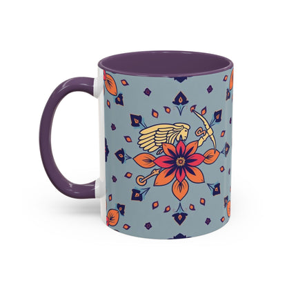 Accent Coffee Mug, Sagittarius, Zodiac v3. Flower Pattern, (11, 15oz)