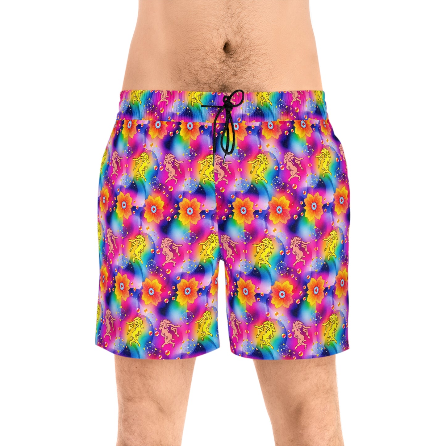 Men's Mid-Length Swim Shorts, (AOP), Gemini, Zodiac v1, Bubble Pattern
