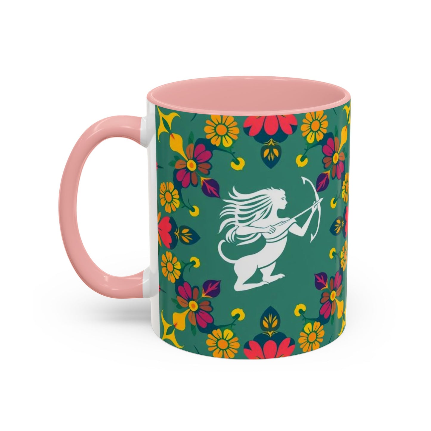 Accent Coffee Mug, Sagittarius, Zodiac. Flower Pattern, (11, 15oz)