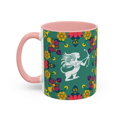 Accent Coffee Mug, Sagittarius, Zodiac. Flower Pattern, (11, 15oz)