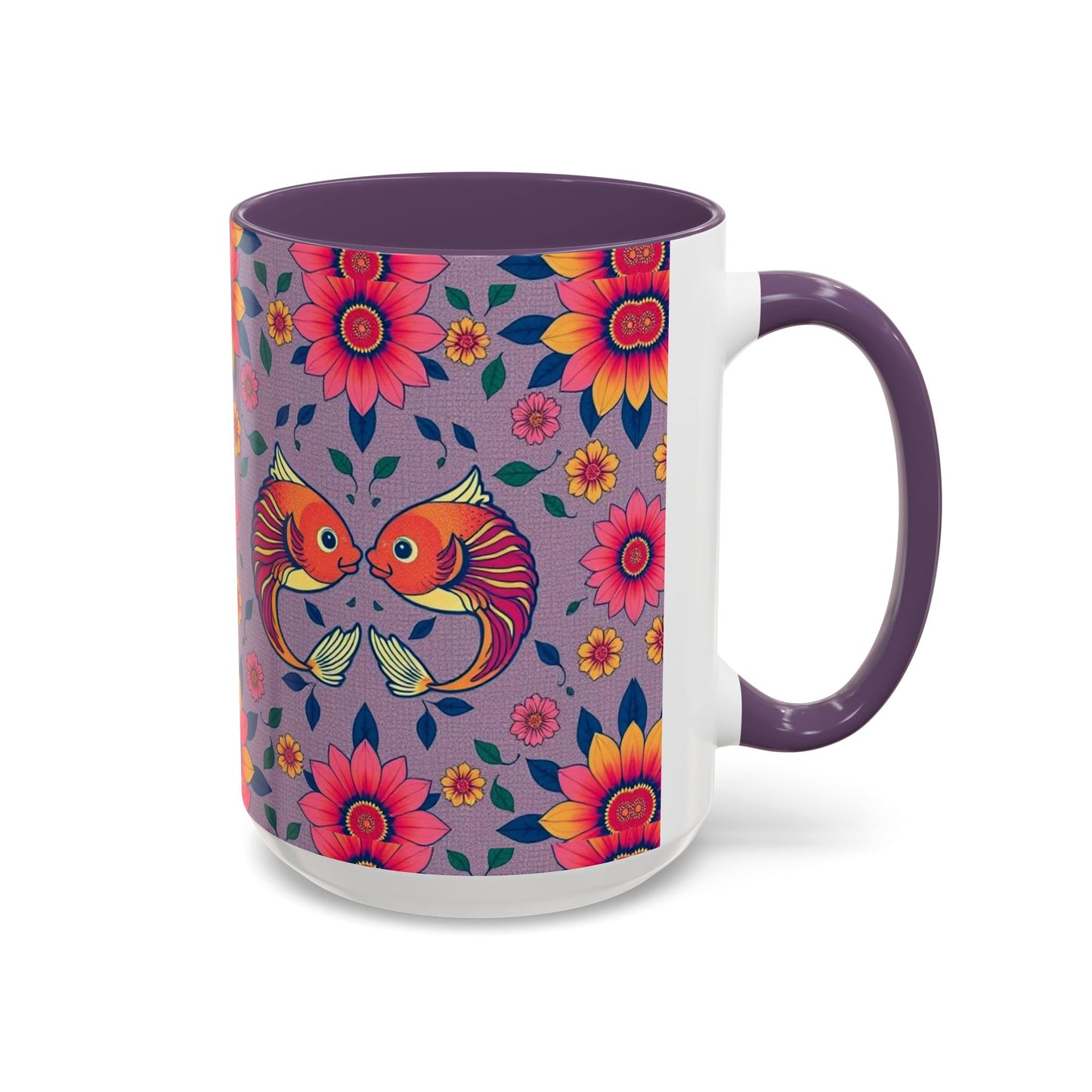 Accent Coffee Mug, Pisces, Zodiac v2, Flower Pattern, (11, 15oz)