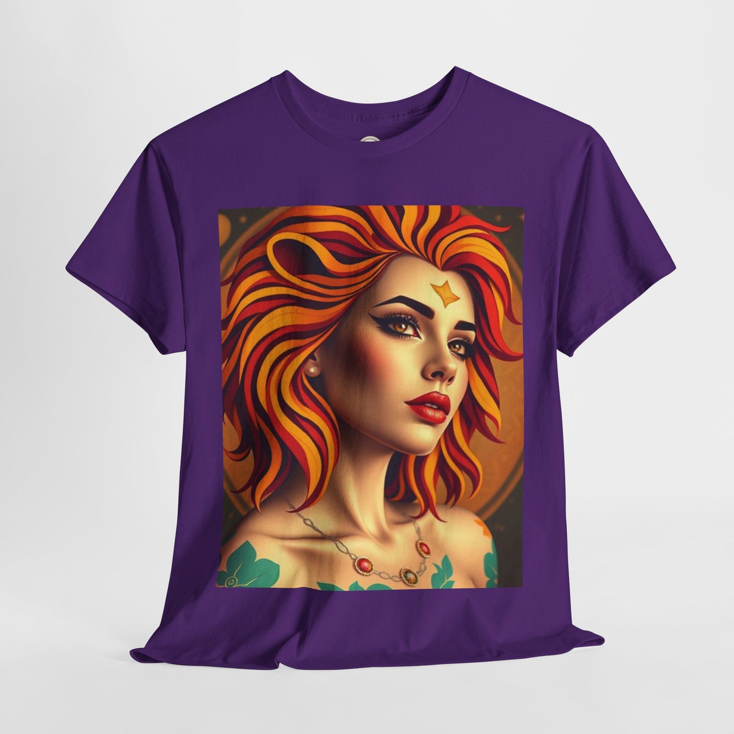 Unisex Heavy Cotton T-Shirt, Leo, Zodiac v3, Sexy Art