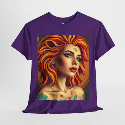 Unisex Heavy Cotton T-Shirt, Leo, Zodiac v3, Sexy Art