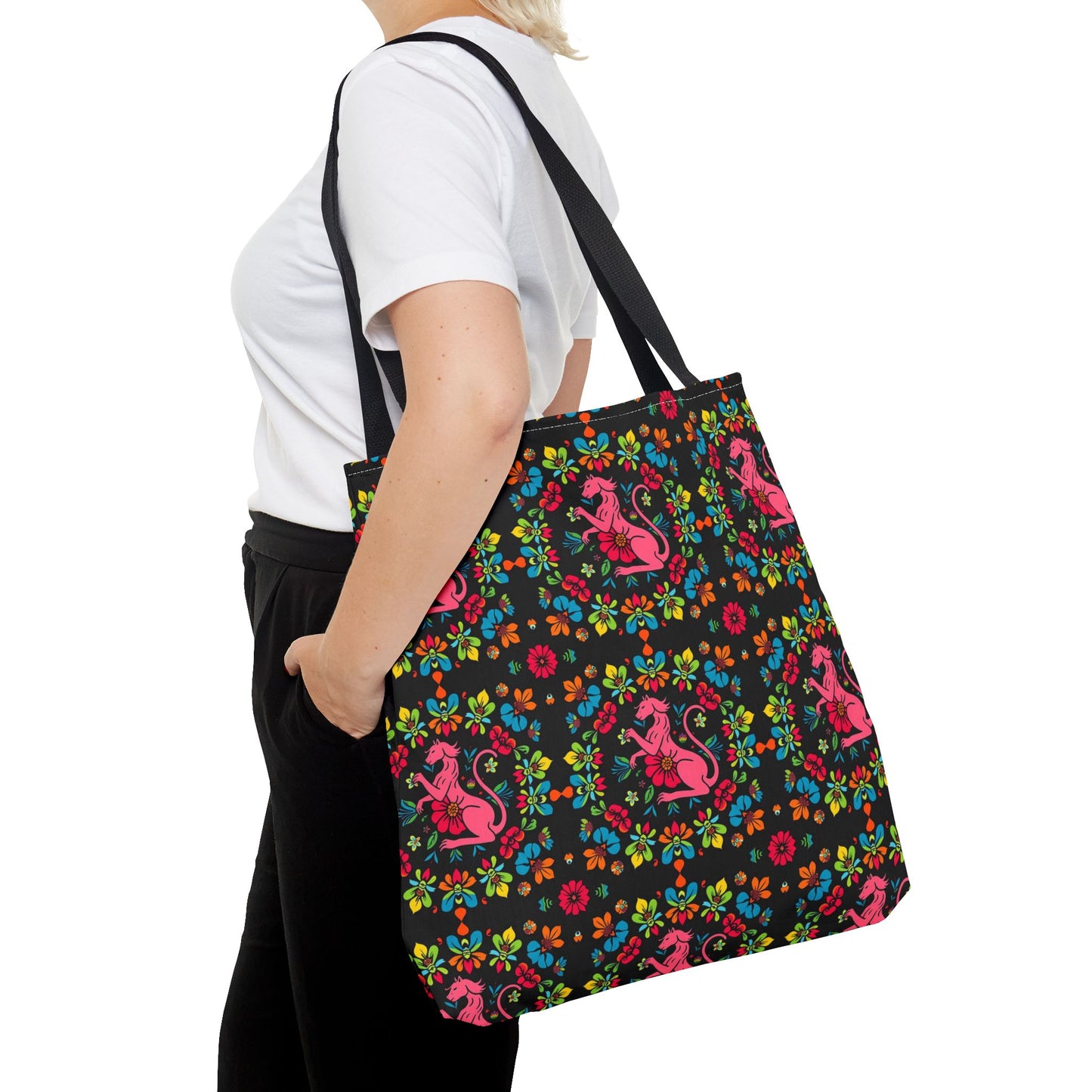 Tote Bag, (AOP), Virgo, Zodiac v6, Flower Pattern