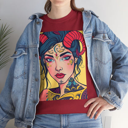 Unisex Heavy Cotton T-Shirt, Aries, Zodiac, Sexy Art