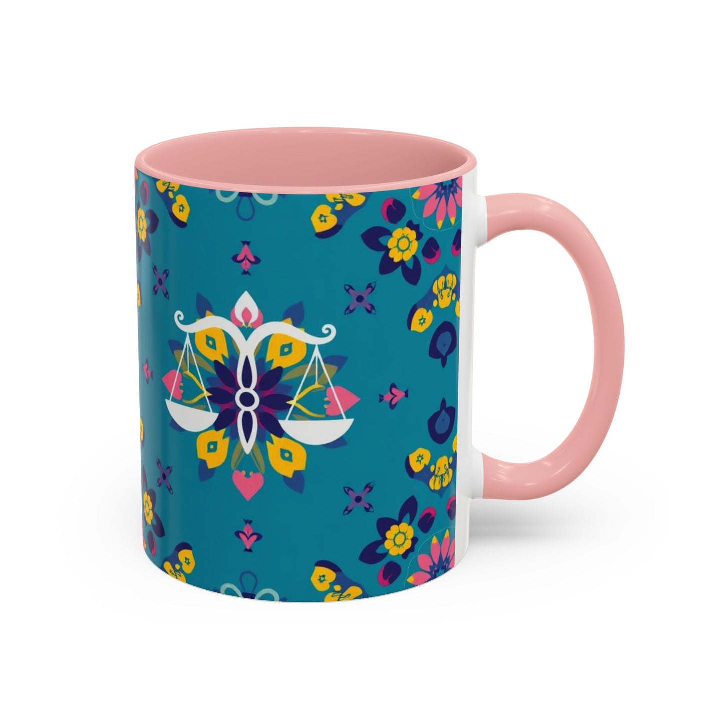 Accent Coffee Mug, Libra, Zodiac v2, Flower Pattern, (11, 15oz)