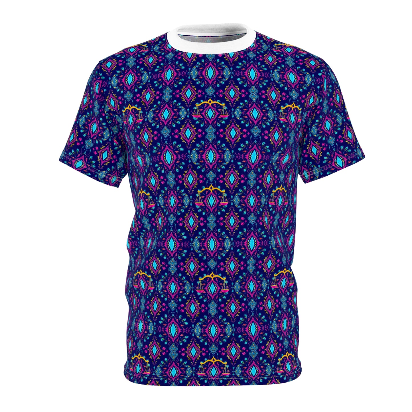 Unisex Cut & Sew T-Shirt, (AOP), Libra, Zodiac v2, Jewels Pattern
