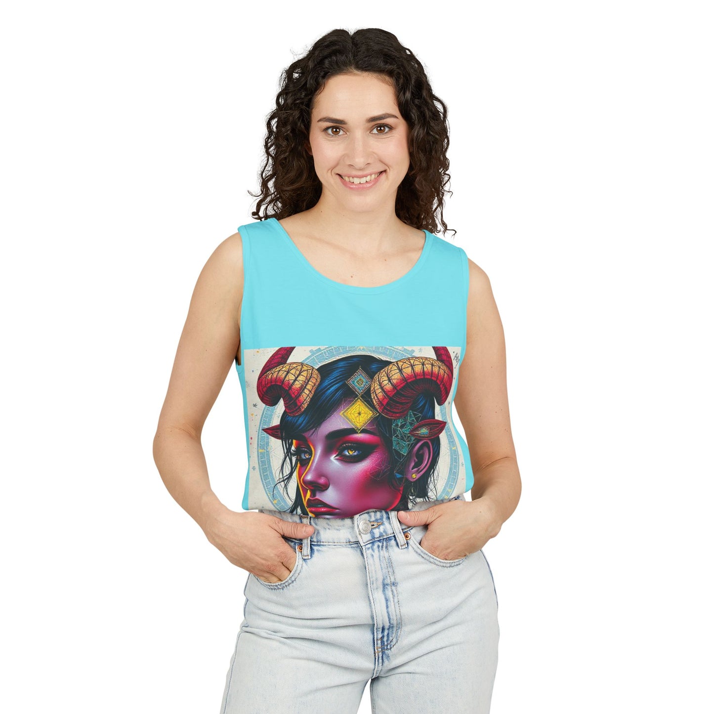 Unisex Garment-Dyed, Tank Top, Taurus Design, Pop Art v2, 100% US cotton