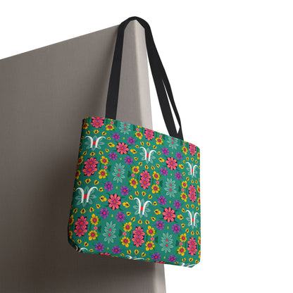 Tote Bag, (AOP), Aquarius, Zodiac v2, Flower Pattern