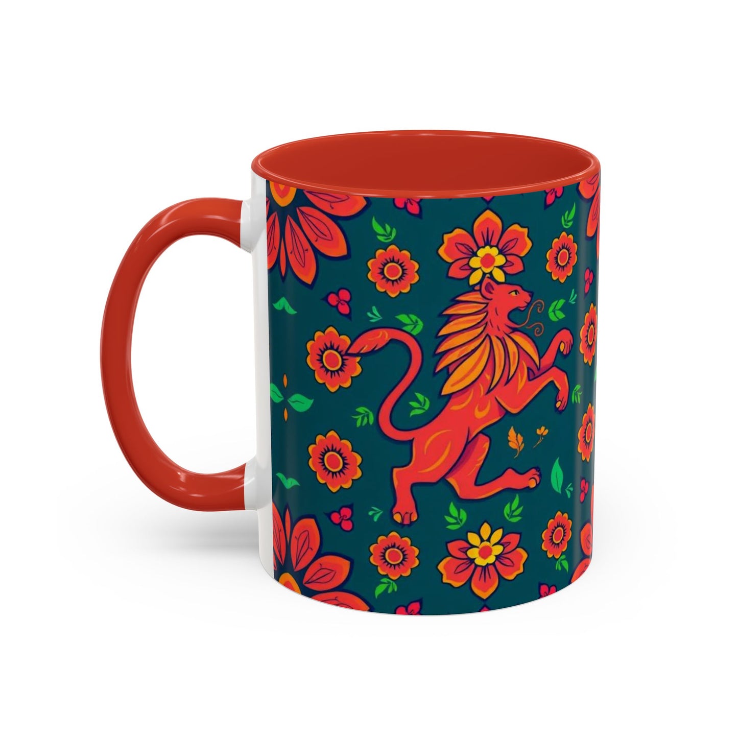 Accent Coffee Mug, Leo, Zodiac v1, Flower Pattern, (11, 15oz)