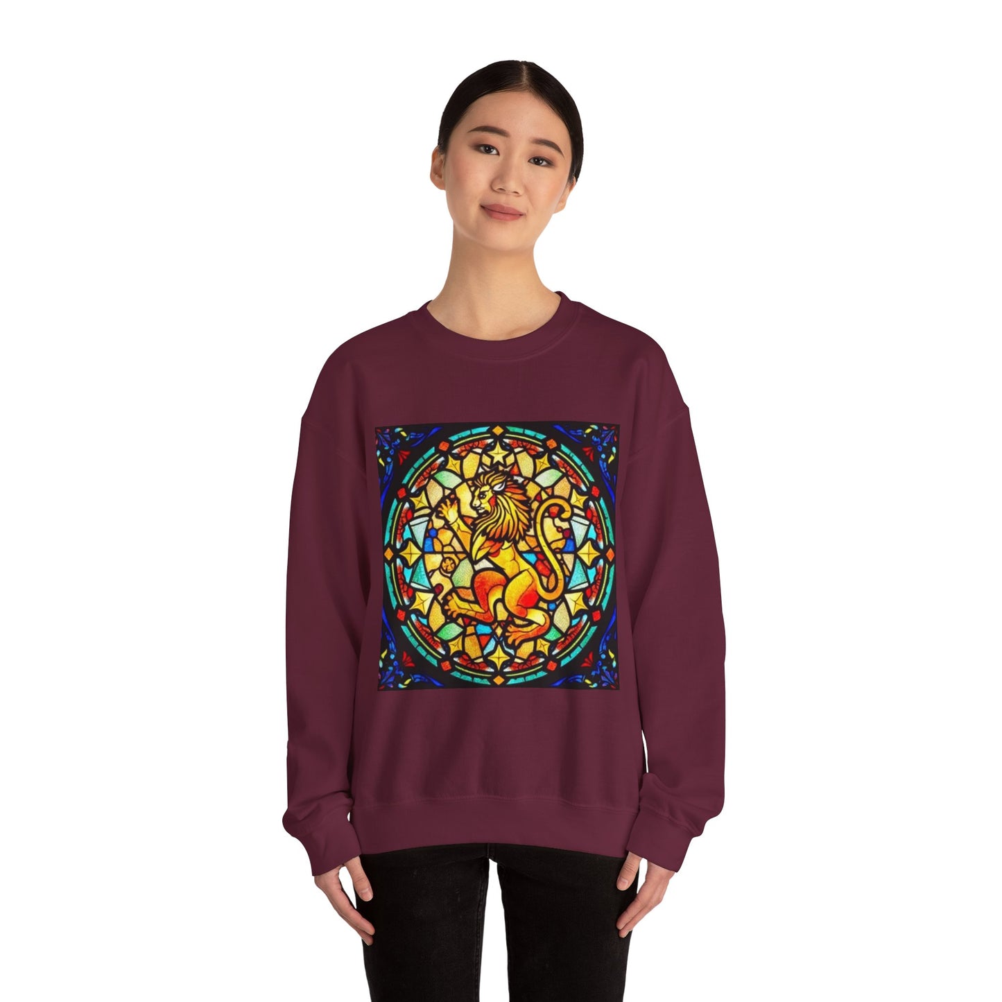 Unisex Heavy Blend™ Crewneck Sweatshirt, Glass 1, Leo Zodiac Design