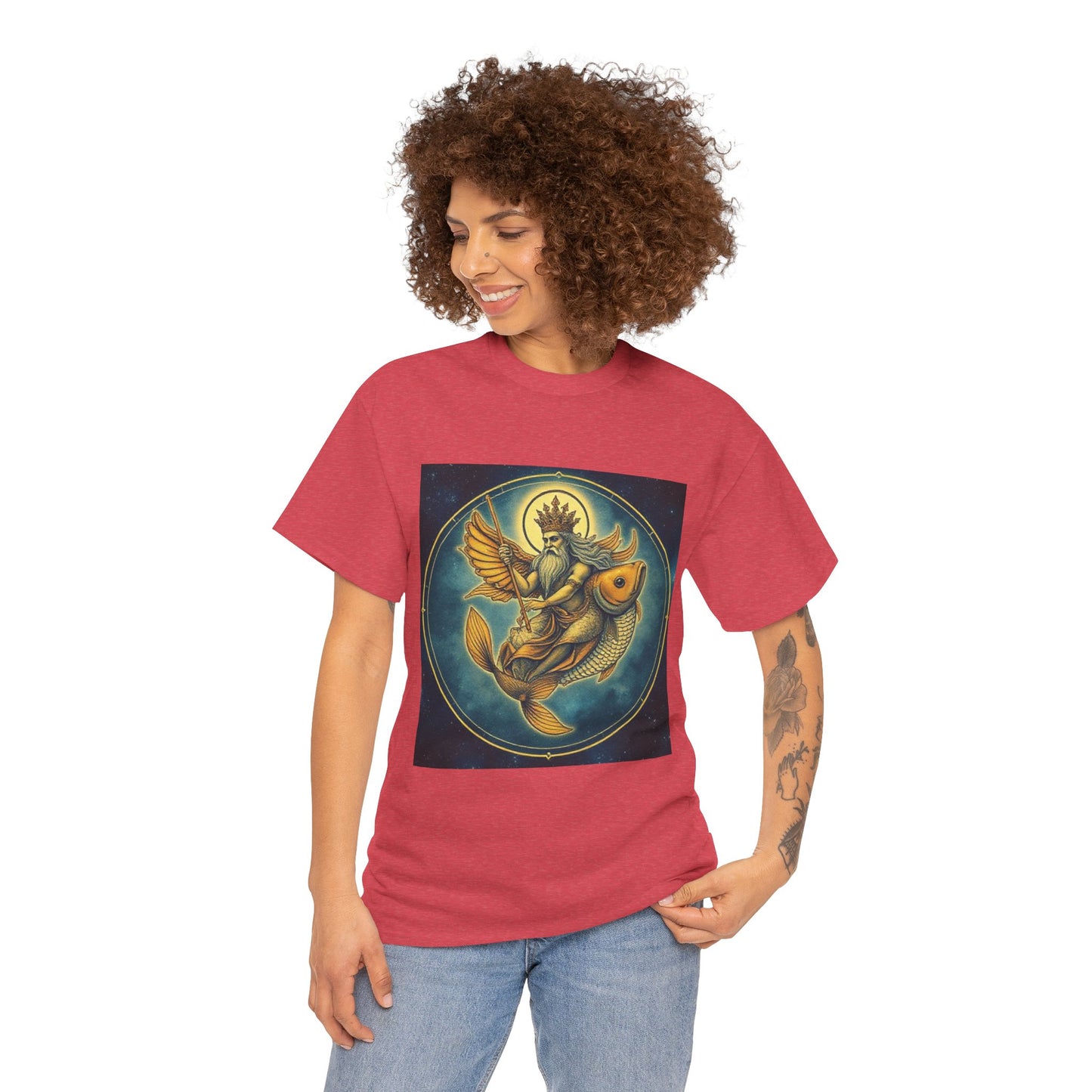 Unisex Heavy Cotton T-Shirt, Pisces King. Zodiac Design