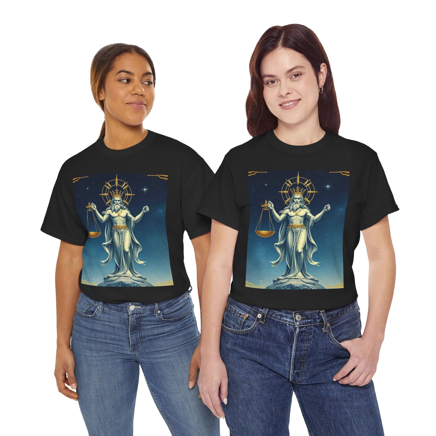 Unisex Heavy Cotton T-Shirt, Space, Libra God, Zodiac Design