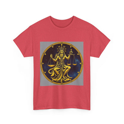 Unisex Heavy Cotton T-Shirt, Gold v1, Libra God, Zodiac Design