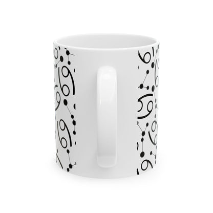Ceramic Mug, (11oz, 15oz), Ceramic Coffee Mug, AOP, Constellation & Symbol, Cancer Zodiac Design
