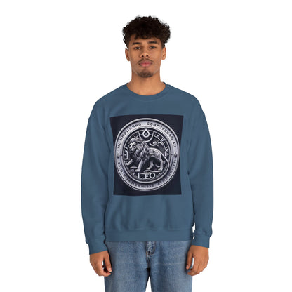 Unisex Heavy Blend™ Crewneck Sweatshirt, Lion Coin, Leo Zodiac Design