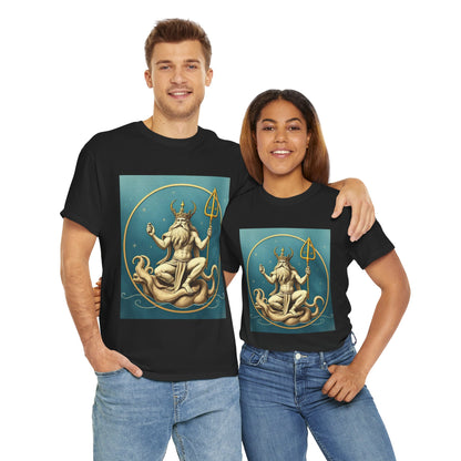 Unisex Heavy Cotton T-Shirt, Aquarius God 2v, Zodiac Design